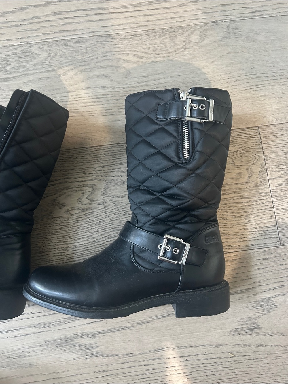 Cougar Black Quilted Mid-Calf Buckle & Zipper Boots